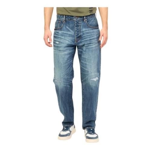 Armani Exchange Blå Denim Avslappnad Passform Jeans med Slitage Blue, ...