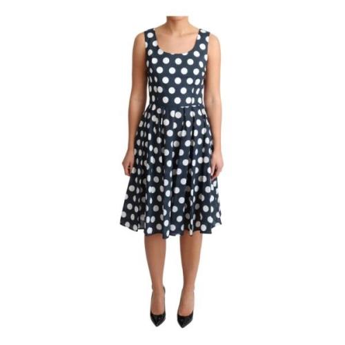 Dolce & Gabbana Blå Polka Dot A-linje Midi Klänning Multicolor, Dam