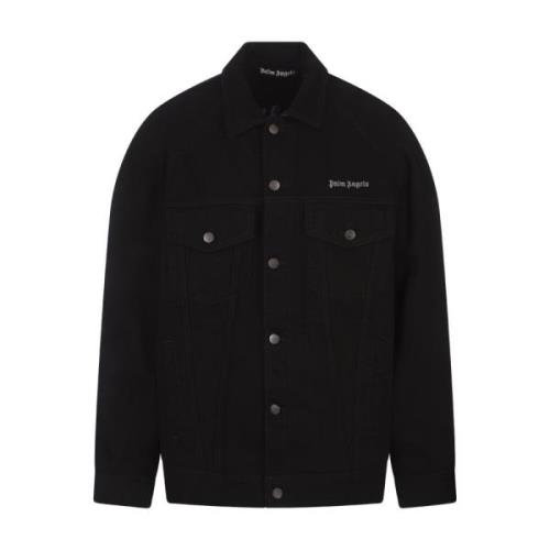 Palm Angels Svart Denimjacka med Logotyptryck Black, Herr