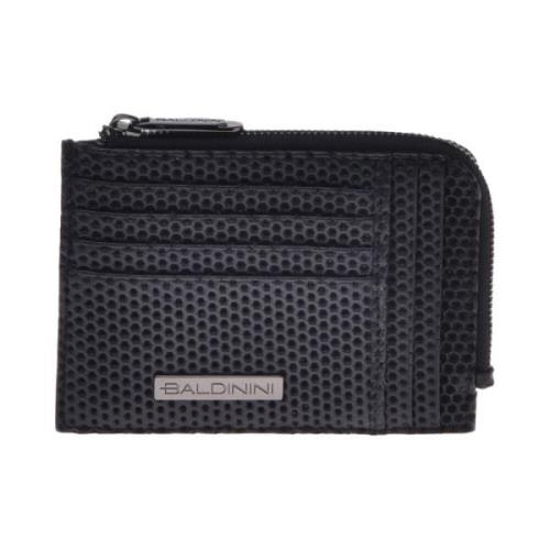 Baldinini Document holder in black perforated calfskin Black, Herr