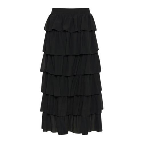 Kaffe Feminin Midi Kjol Svart Djup Black, Dam