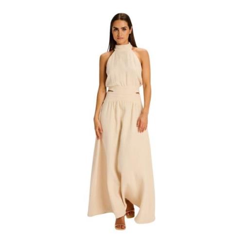 March23 Elegant Bomull Maxi Klänning Beige, Dam