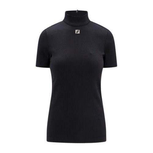 Fendi Svart Ribbad Mock Turtleneck Topp Black, Herr