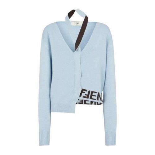 Fendi Blått Ull Kashmir Kofta Aw23 Blue, Dam