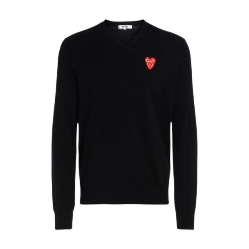 Comme des Garçons Play Svart Tröja med Överlappande Hjärtan Black, Her...