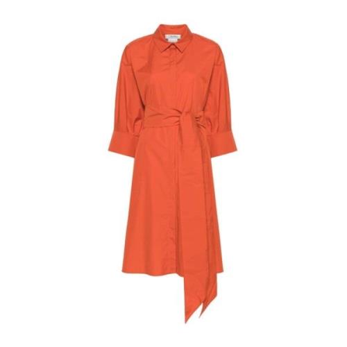 Max Mara Morot Orange Poplin Klänning Box-Pleat Detalj Orange, Dam