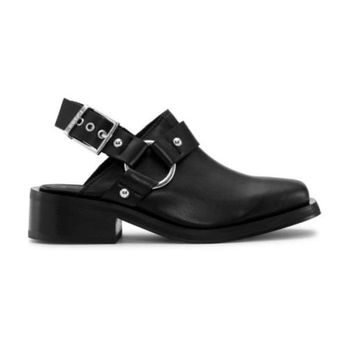 Ganni Svarta Läder Slingback Blockklackskor Black, Dam