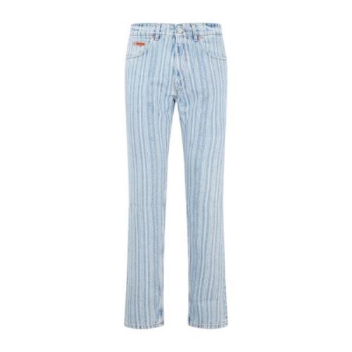 Martine Rose Blå Pinstripe Straight Leg Jeans Blue, Herr