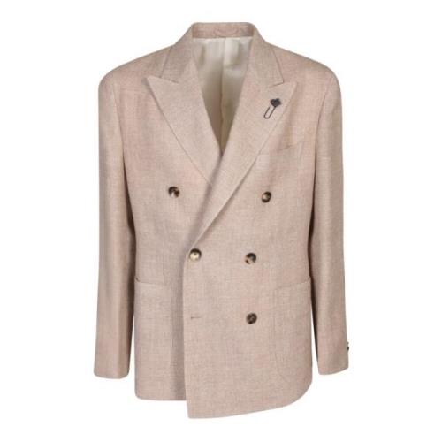 Lardini Beige Linne Dubbelknäppt Blazer Beige, Herr