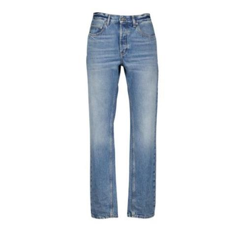 Saint Laurent Baggy Jeans Rak Passform Blå Tvättad Blue, Herr