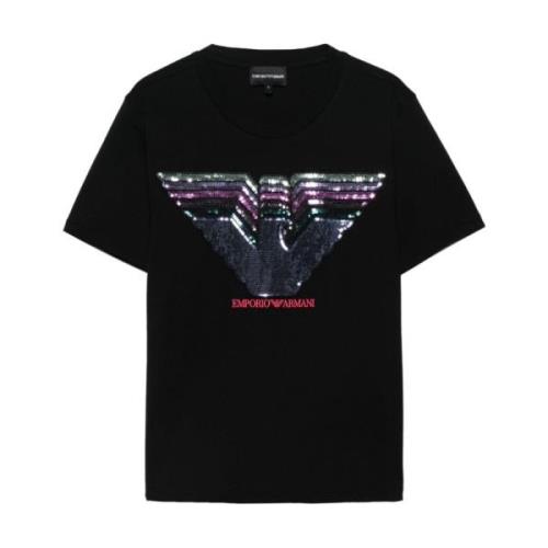 Emporio Armani Svart Logotyp Bomull T-shirt Black, Dam