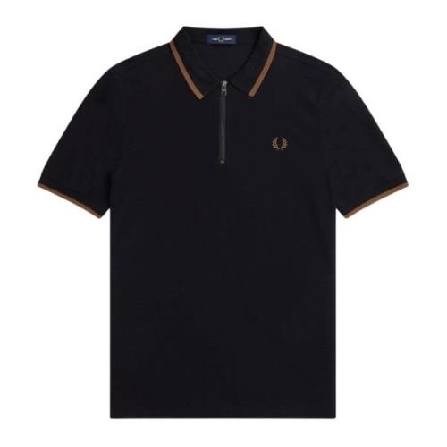 Fred Perry Kortärmad Crêpe Polo med Dragkedja Black, Herr