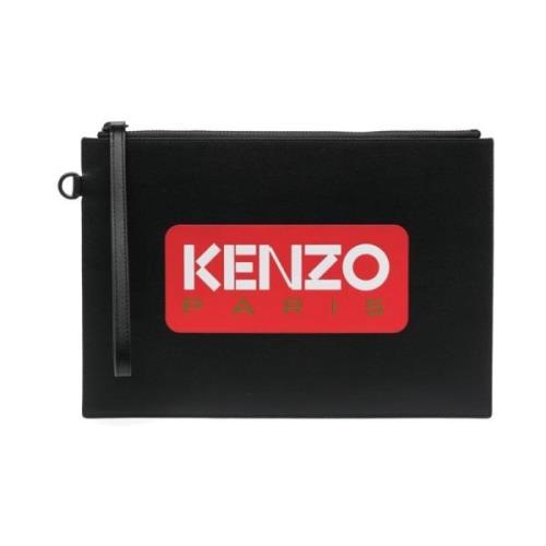 Kenzo Svart Logotyp Läder Clutch Väska Black, Dam