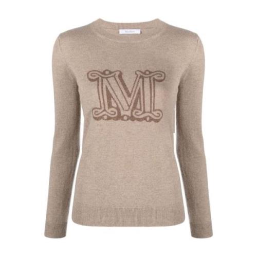 Max Mara Intarsia-Knit Logo Sweater Beige Beige, Dam
