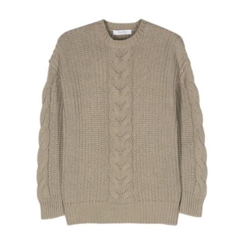 Max Mara Cable-Knit Crewneck Jumper Sweaters Green, Dam