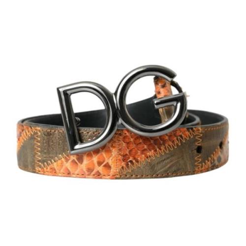 Dolce & Gabbana Python Läder Logotyp Spänne Bälte Multicolor, Herr