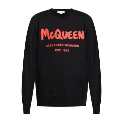 Alexander McQueen Svart Bomull Logo Print Tröja Black, Herr