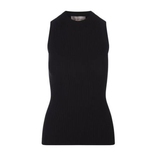 Sportmax Svart Ribbstickad Tanktop Black, Dam