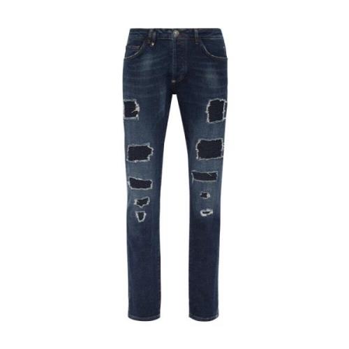 Philipp Plein Snygga Denim Jeans för Män Blue, Herr