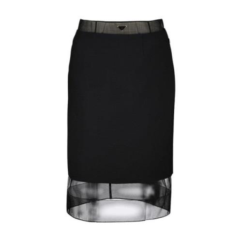 Prada Ull Pennkjol med Crinoline Black, Dam