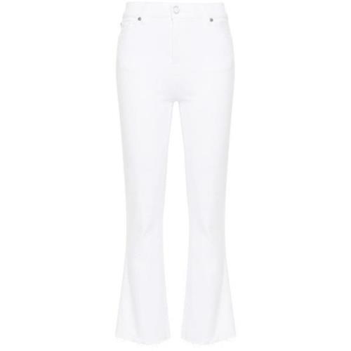 7 For All Mankind Vita Slim Kick Jeans Med Distressed Hem White, Dam