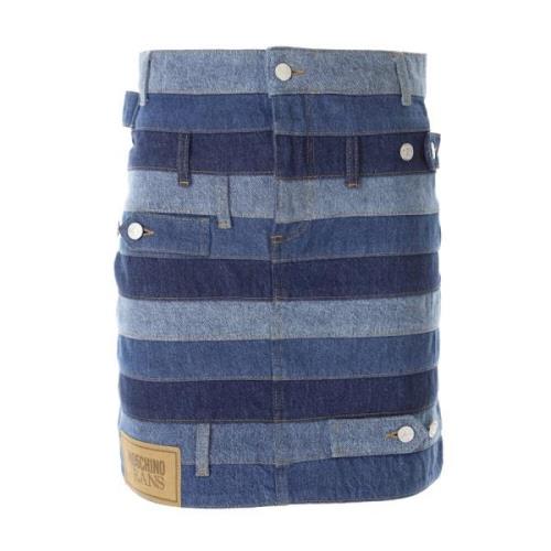 Moschino Multifärgad Patchwork Denim Minikjol Blue, Dam