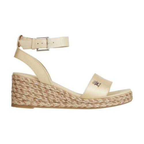 Tommy Hilfiger Beige Satin Platta Sandal Beige, Dam