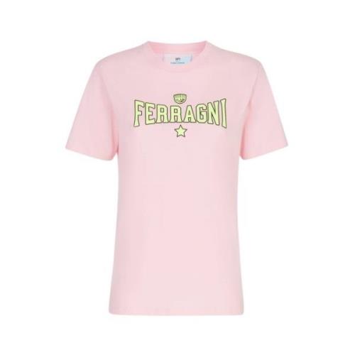 Chiara Ferragni Collection Rosa bomull T-shirt med Ferragni Stretch Pr...