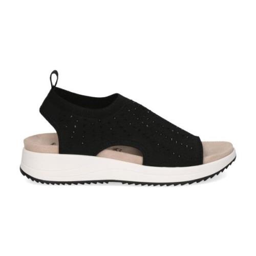 Caprice Svarta Stickade Casual Öppna Sandaler Black, Dam