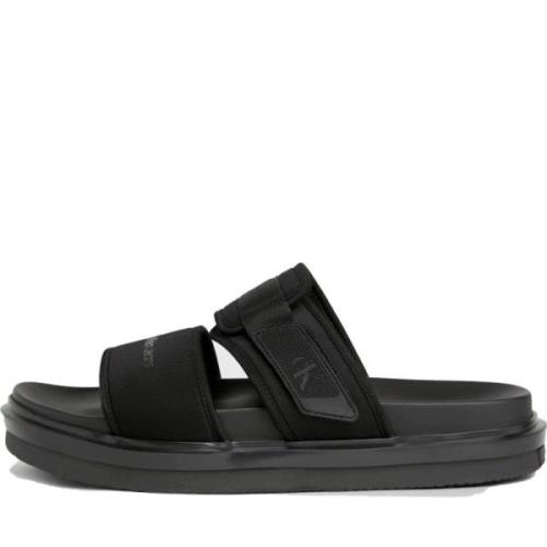 Calvin Klein Jeans Svart Dubbel Bar Platt Sandal Black, Herr