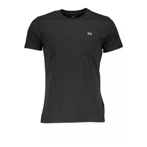 La Martina Svart bomull T-shirt med broderi Black, Herr