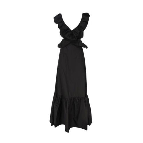 Mariuccia Milano Svart Poplin V-ringad Klänning Black, Dam