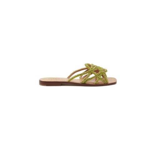 Maliparmi Handbroderade Loafer-Sandaler med Vävda Remmar Green, Dam