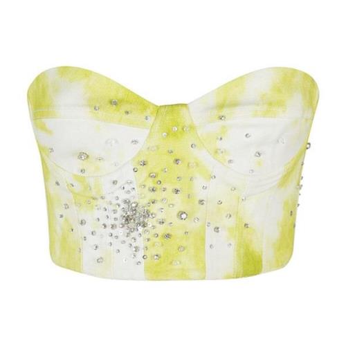 DES Phemmes Broderad Tie Dye Denim Bustier Multicolor, Dam