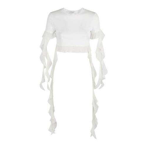 Blumarine Elegant Ruches Blus White, Dam