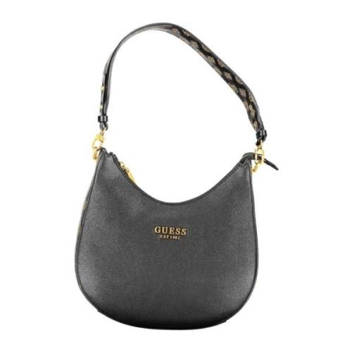 Guess Svart Polyeten Handväska med Flera Fickor Black, Dam