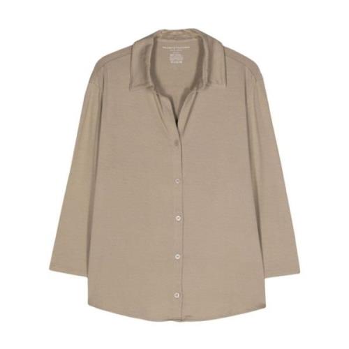 Majestic Filatures Dove Grey Jersey V-Hals Skjorta Beige, Dam