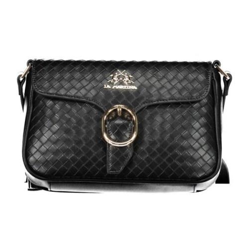 La Martina Black Polyurethane Handbag Black, Dam