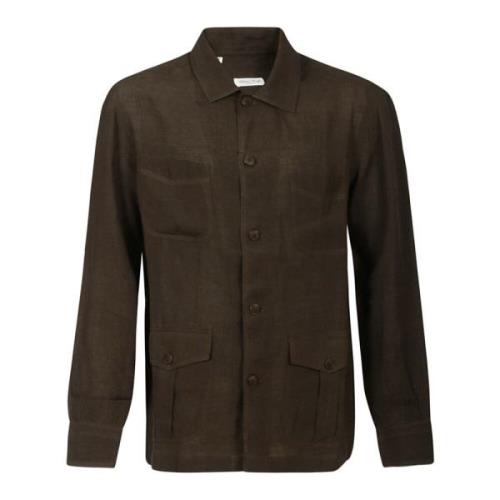 Salvatore Piccolo Brun Linne Field Jacket med Fickor Green, Herr