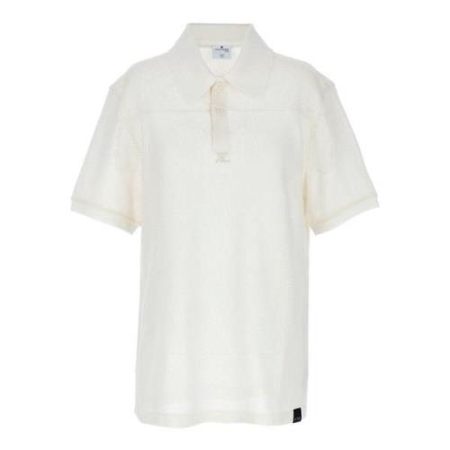 Courrèges Vit Mesh Design Polo Shirt White, Herr