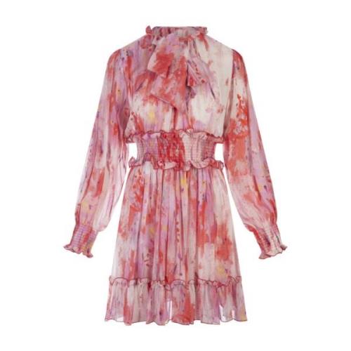 Msgm Rosa Georgette Artsy Flower Klänning Pink, Dam