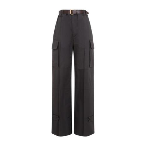 Saint Laurent Grå Bomull Cargo Wide Leg Byxor Gray, Dam