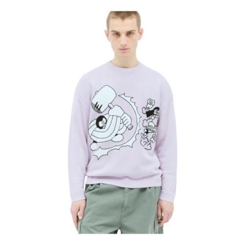 Brain Dead Grafisk Stickad Crewneck Tröja Purple, Herr