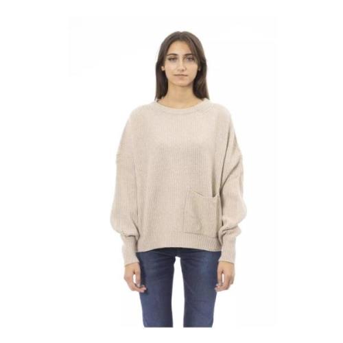 Baldinini Beige Ull Crewneck Sweater med Framficka Beige, Dam