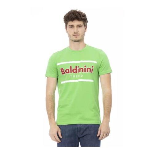 Baldinini Grön Bomull T-shirt Herr Rund Hals Green, Herr