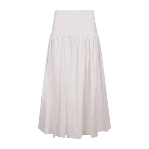 Msgm Vit Flared Midi Kjol Bomull Poplin White, Dam