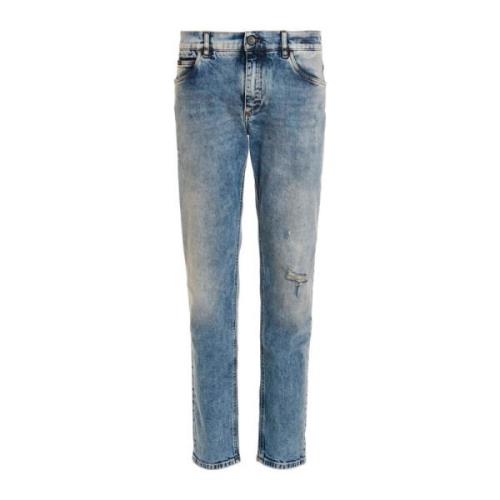 Dolce & Gabbana Blå Stretch Jeans med Kombinerade Revor Blue, Herr