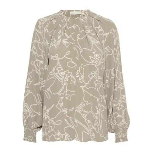 InWear Tryckt blus med puffärmar Beige, Dam