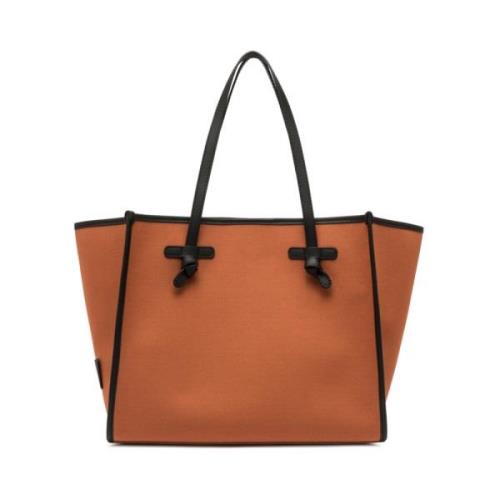 Gianni Chiarini Canvas Bicolore Tote med Läderdetaljer Orange, Dam