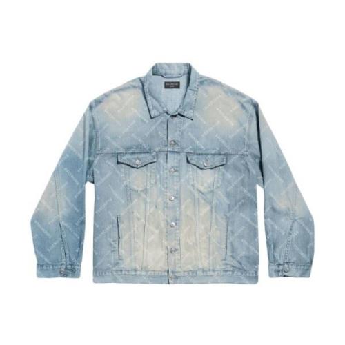 Balenciaga Denim Logo Print Jacka Blue, Herr